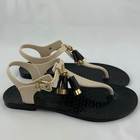 Juicy Couture Black White Tassel Jelly Sandal sz 6 - Picture 4 of 12